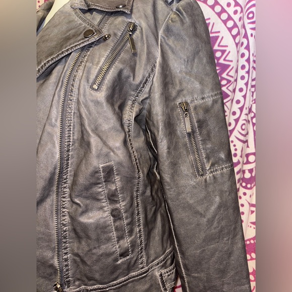 Beulah Gray Faux Leather Utility Moto Jacket Women’s Size Large - Picture 4 of 10